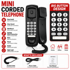 Black Wired Landline Telephone Corded Phone Desk Wall Mountable Home Office Use