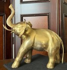 Vintage Brass Elephant Statue Figurine Large Hollywood Regency Asian Style 8 Lbs