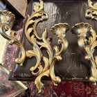 Pair Syroco Gold Candle Holder Wall Sconce Old Hollywood Mid Century Modern