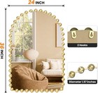 Arched Bathroom Mirror  24 x36  Vintage Gold Metal Beaded Frame  Large Rustic