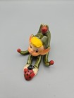 Vtg Mcm Ceramic Retro Green Pixie Elf Ladybug Figure 3 5  Marked 746