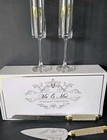 Bride And Groom Toasting Champagne Glasses Mr   Mrs With Gold Knife   Server