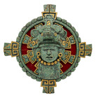 Vintage Mcm Aztec Sun Stone Wall Plaque Faux Malachite Zarebski Style