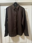 Lauren Ralph Lauren Women Linen Roll Tab Sleeve Button Down Shirt Brown L