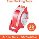 Clear Packing Tape 36 Rolls 2 Dispensers 2 7mil Thick 1 88in 55yd Shipping Bulk