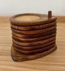 Vintage Mid Century Mcm 9 Pcs Set Sere Hard Wood Teardrop Coasters Cork   Holder