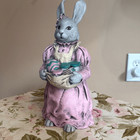 Vintage Pottery Hand Painted Ceramic Easter Bunny Couple 11    Pink Green Artistic