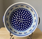 Wiza Polish Pottery Blue Floral Handled Pie Plate - Vguc