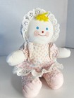 Vintage Eden Pink White Cloth Blonde Blue Eyes First Baby Doll Floral Rattle