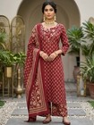 Indian Women Maroon Cotton Ethnic Motifs Printed Kurta With Palazzo   Dupatta