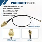 2 Pcs Sma Female To U f l1 Coax Cable  8  20cm Sma Female To Ufl