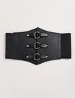 Black Faux Leather Vegan Wide Metal Rings Elastic Womens Snap Closure Belt