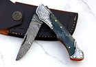 Cutom Made Forged Damascus Steel Folding Pocket Knife With Sheath 846