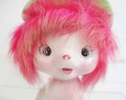 Vintage Japan Ceramic  Kitschy Cute Dog In Hat Furry Pink Hair Figurine 1950s