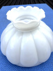 Vintage White Milk Glass Oil Lamp Shade Melon 10  Fitter With Ruffled Top Clean