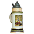 Antique German Beer Stein - Hunter   Hand-painted   Pewter Lid   1 0 L   Ca 1900