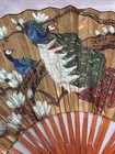 Large Hand Painted Peacock Antique Asian Wall Decor Fan 52x29 5    Signed