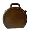 Vintage Mid Century Travel Case Round Hat Hard Suitcase Bag Brown Train Trunk