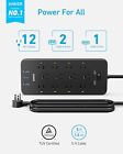 Anker 12 Outlets Power Strip Usb C Charger Surge Protector  2100j  Flat Plug 5ft