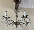 Spain   French Style Brass 5 Arm Chandelier W  Crystal Prisms Antique Vtg