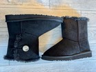 Ugg Womens Boots Sz 8 Bailey Button Short Bling Sheepskin Suede Swarovski Black