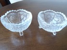 Pair Lg Wright Glass Delta Panelled Thistle Footed Salt Dip W  Bee Mark Clear