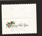 Vintage Merry Christmas In Script Card Scalloped Edge Holly Berry Gold Trim Usa