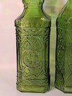 Green Glass Decorating Bottle 12    Raised Design With Sealed Cork New Lot Of 2