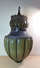Vintage Metal And Glass Globe Green Hanging Light Lamp Retro