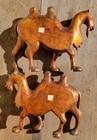 Pair Of Antique Chinese Carved Wood Golden Lacquer Bactrian Camels