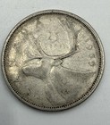1959 Canada 25 Cents  800 Silver Quarter Caribou Elizabeth Ii Circulated