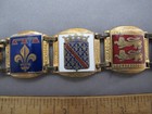 Vintage French Brass   Enamel Provincial Arms Link Bracelet-5 Inches-nr