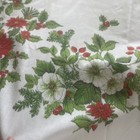 Vintage Christmas Tablecloth Holiday Table Poinsettia White Red Holly Winter