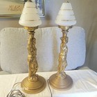 Pair Of Large Antique Art Deco Lamps  Brass Women