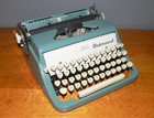 Vintage Blue 1955 Underwood Universal Portable Typewriter W case   Accessories
