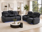New Modern Blue Gray Led Power Recliner 2pc Sofa Loveseat Set Wireless Charging
