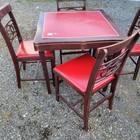 Vintage Norquist Folding Table And Chairs Mcm Game Card Solid Wood Vinyl Red