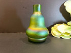 Antique Art Nouveau Loetz Iridescent Green Glass Vase - 1900s