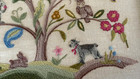 Vintage Framed Hand Sewn Crewel Embroidery On Linen - Tree   Wildlife  Zz857