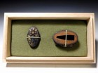 Signed Shishi Peony Shakudo Nanakoji Fuchi kashira Edo Original Tsuba Antique