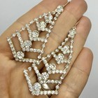 Vtg Art Deco Long Clear Rhinestone Chevron Drop Statement Earrings Hook Silvertn