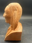Vintage Wood Carved Native American Indian Warrior Head Bust Eagle Feather