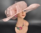Kentucky Derby Hat Church Wedding Wide Brim Sinamay Hat Carriag Blush Pink