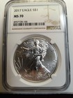 2017 American Silver Eagle Ngc Ms70 Brown Label E20-100