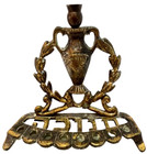Vntg Jewish Hebrew Hanukkah Menorah Judaism Judaica Israel Jerusalem Solid Brass