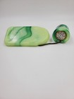 1930s Vidrio Tilt To Light Green Akro Agate Uranium Glass Ashtray   Lighter