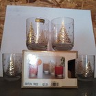 Culver 22 Kt Gold Christmas Squiggle Tree Double Rocks Drinking Glass Set 4 Iob