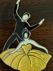 Vintage Margot De Taxco Sterling Silver Black   Yellow Enamel Dancers Brooch
