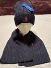 Ralph Lauren Navy Blue red Pony Men Women Scarf Beanie Hat 2 Piece Set Free Ship
