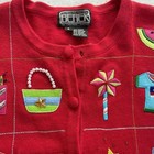 Vintage Berek Red Knit Embroidered Fourth Of July Summer Patriotic Cardigan S